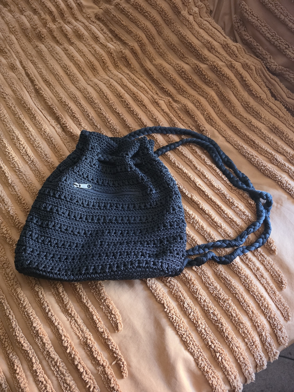 Vintage Mudd Crochet Drawstring Backpack